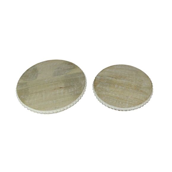 Set of 2 White Washed Wooden Round Risers Decorative Display Tray Serving Decor - Picture 2 of 6